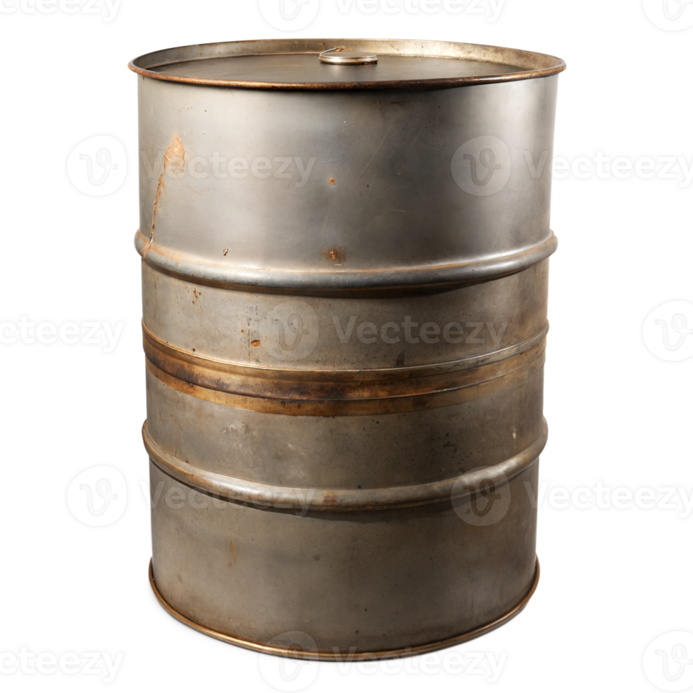 Rusty Metal Drum With Gold Bands Isolated on Transparent Background png