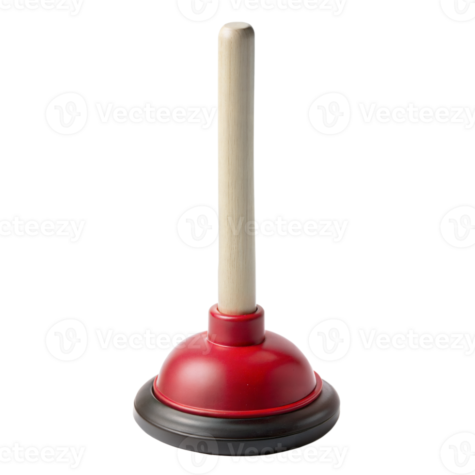 Red Plunger With Wooden Handle Isolated on Transparent Background png