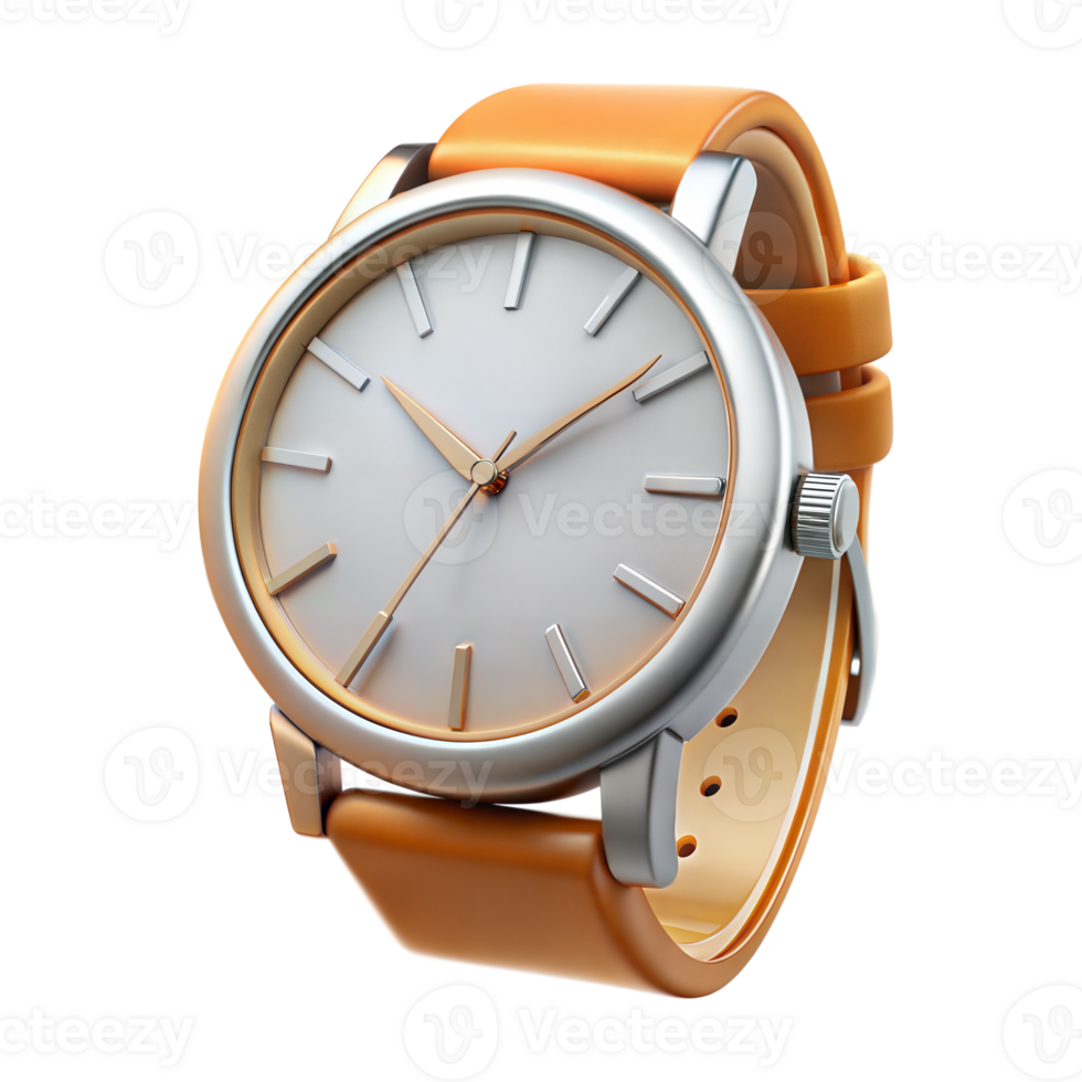 Silver and Orange Analog Wristwatch With Leather Band png