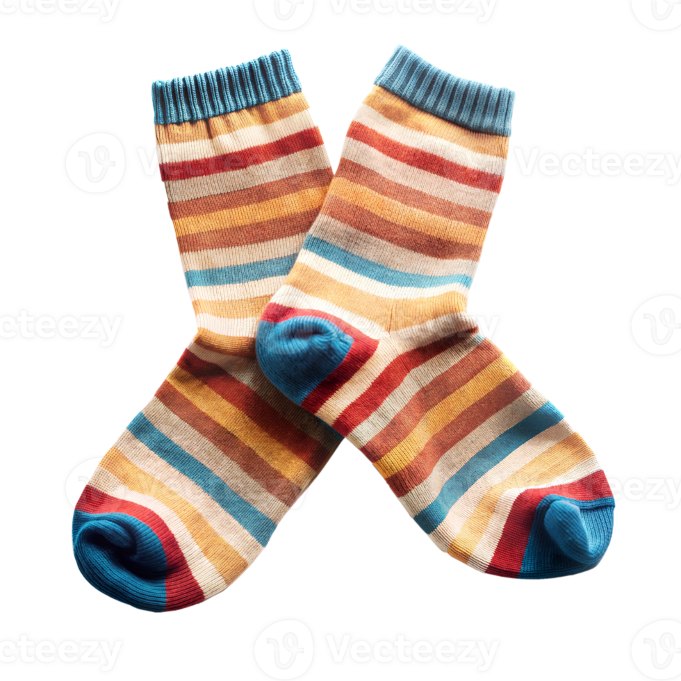 Colorful Striped Socks With Blue Accents Isolated on Transparent Background png