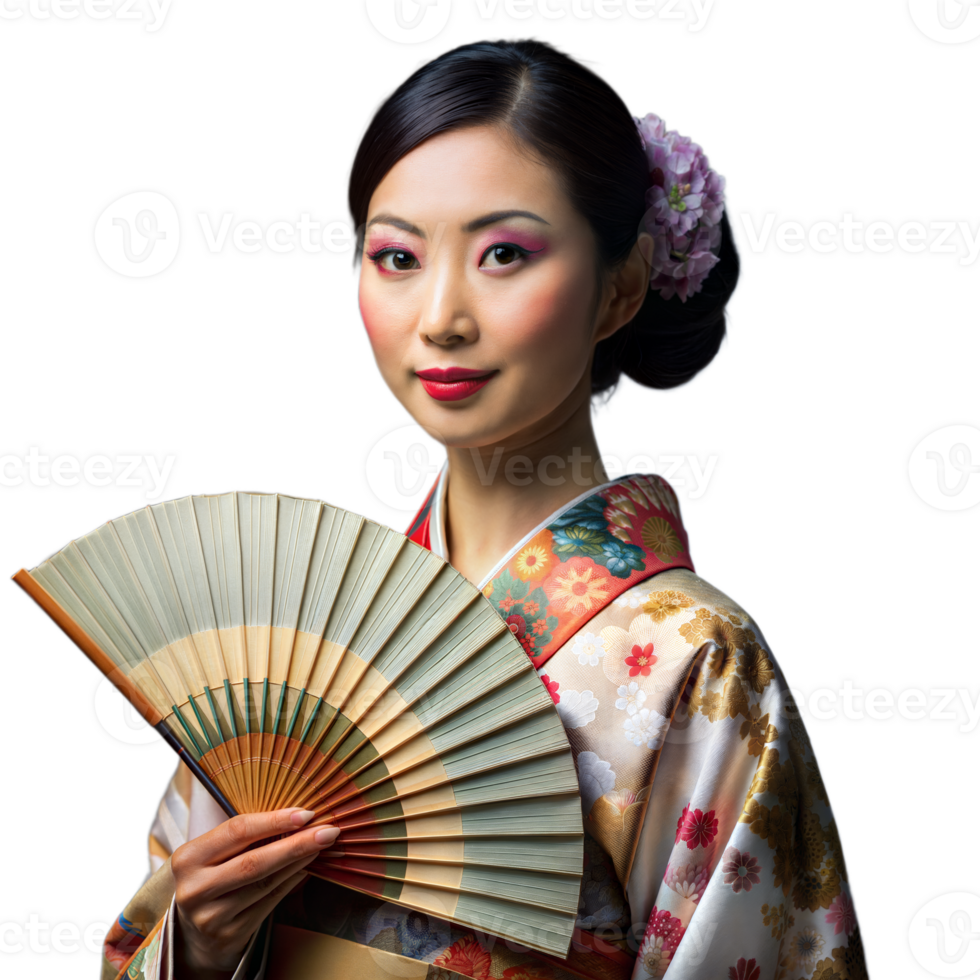 tradizionale giapponese vestito di kimono donna Tenere fan png