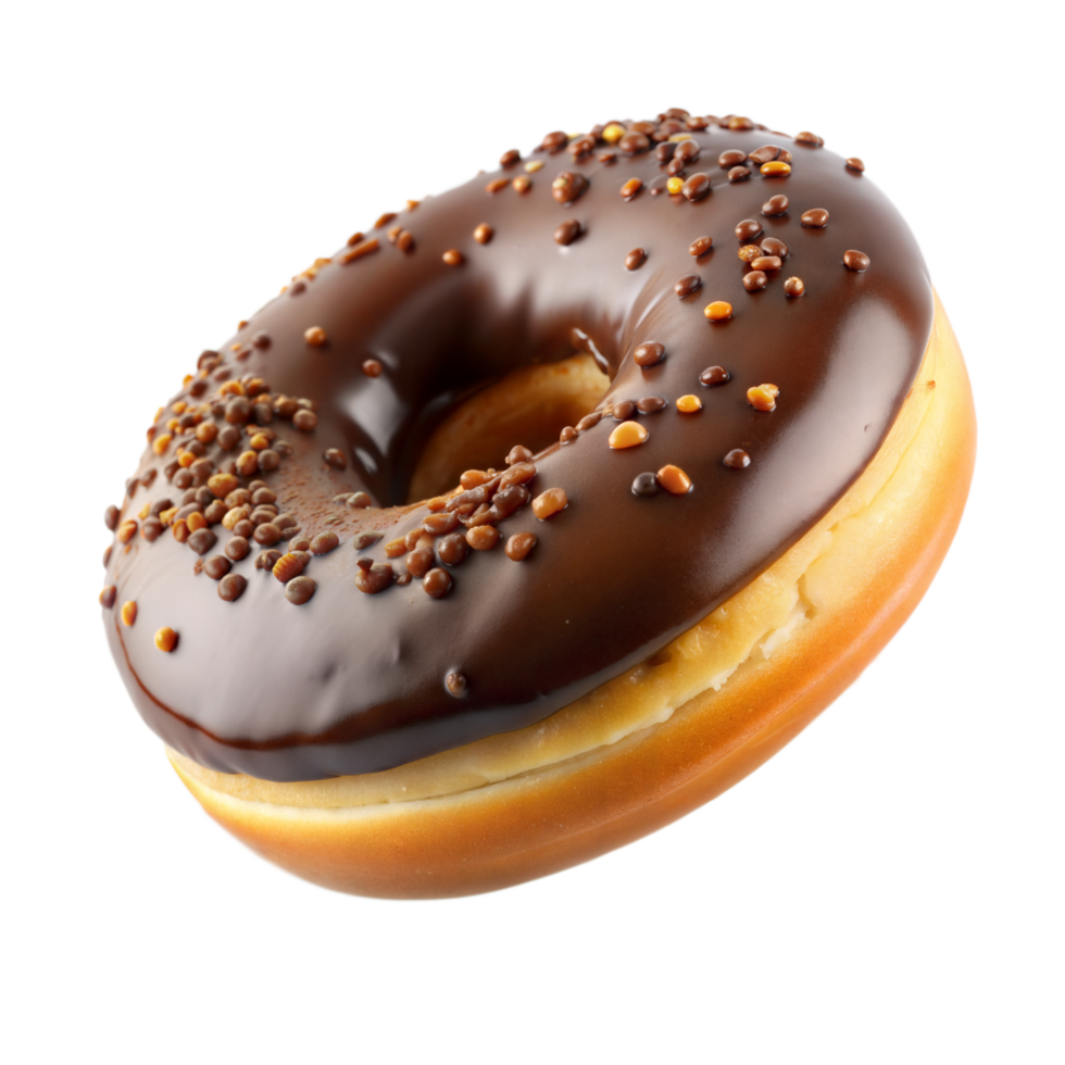 fechar-se do com cobertura de chocolate rosquinha com nozes em transparente fundo png