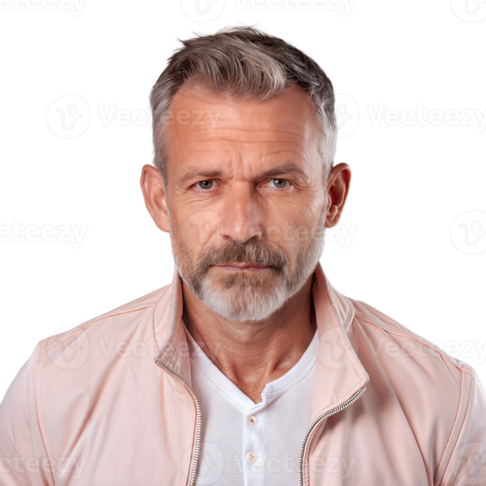 Close Up Portrait of a Serious Middle-Aged Man Wearing a Pink Jacket png