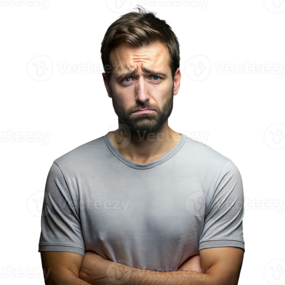 Man With Sad Expression Standing Against Transparent Background png