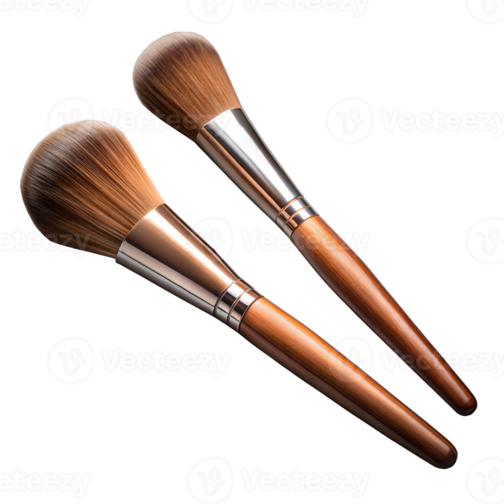 Two High-Quality Makeup Brushes With Wooden Handles on Transparent Background png