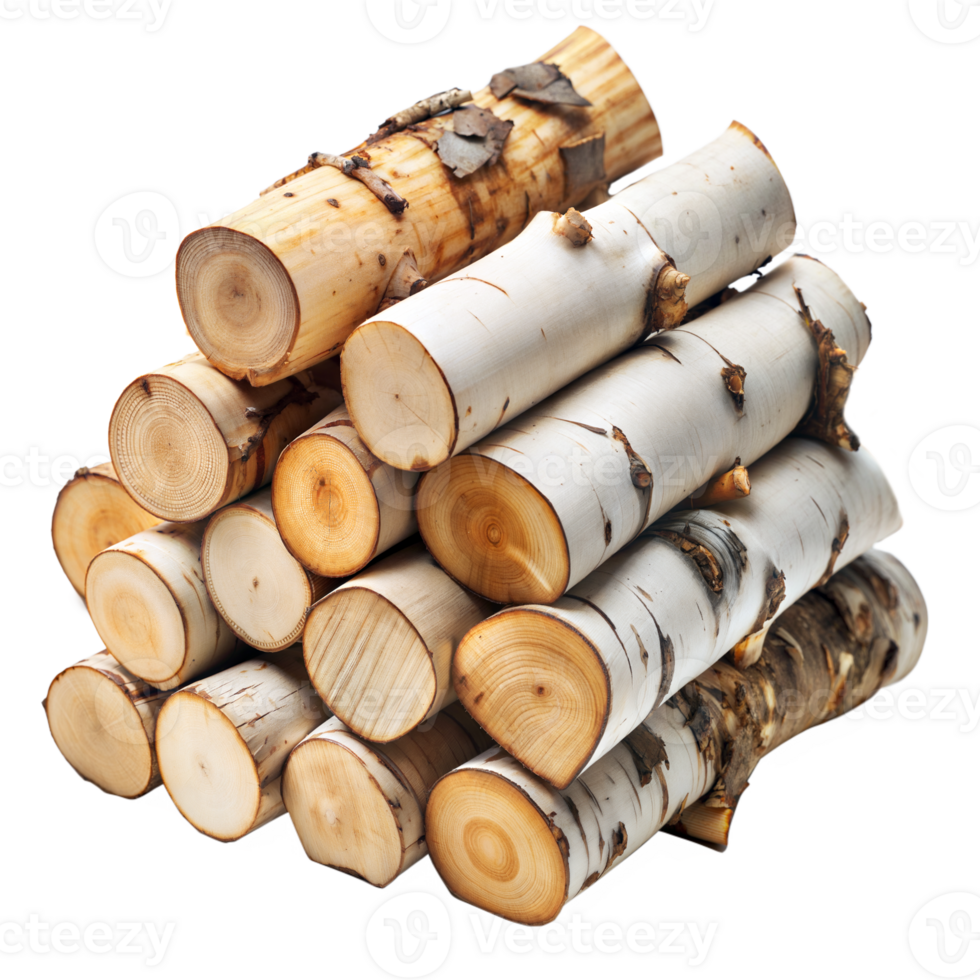 Stacked Birch Logs Isolated on Transparent Background png