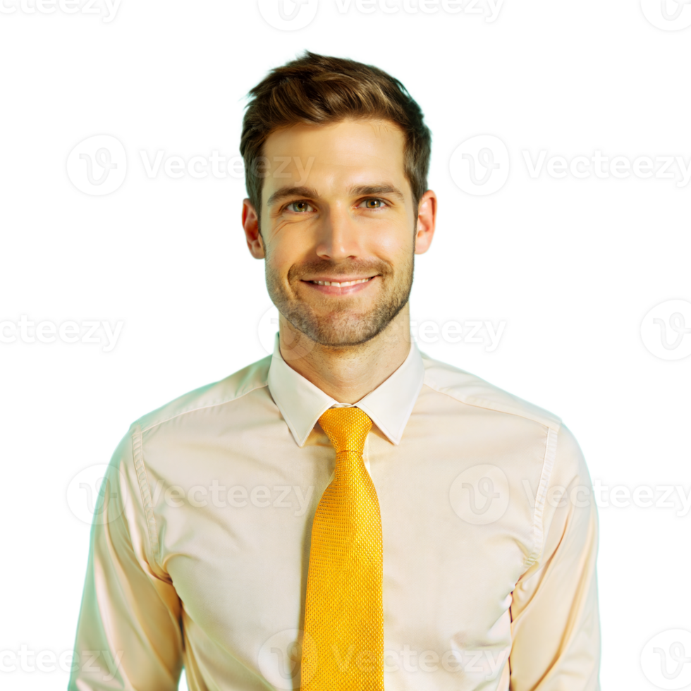 Smiling Man Wearing White Shirt and Yellow Tie png