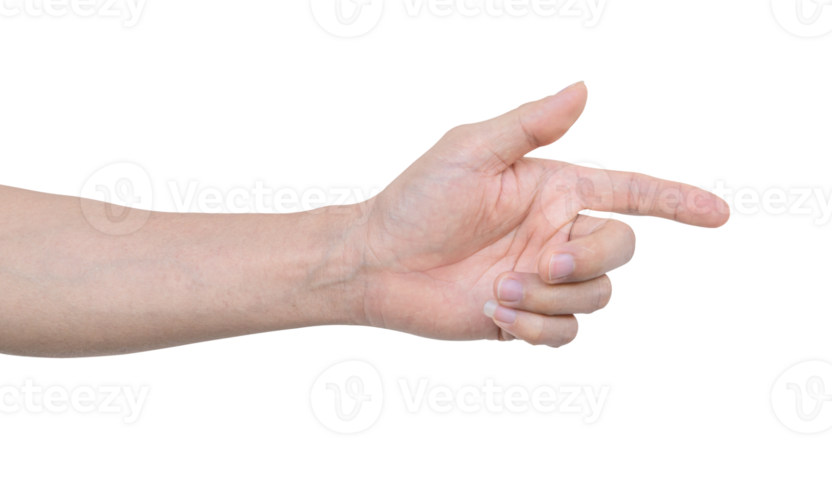 Closeup of male hand pointing, Isolated on transparent background. File png