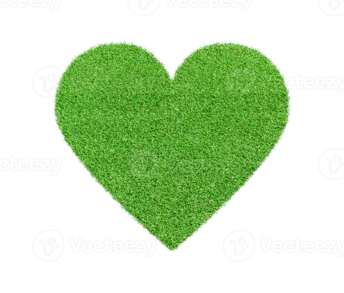 Heart made of green grass Isolated on transparent background. File png