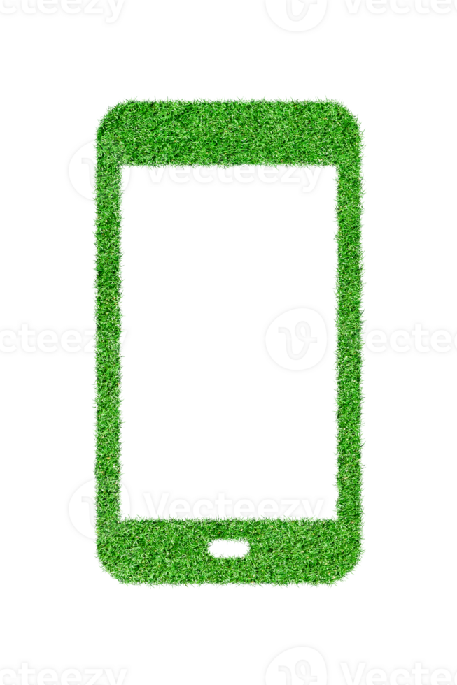 Mobile icon covered of grass Isolated on transparent background. File png