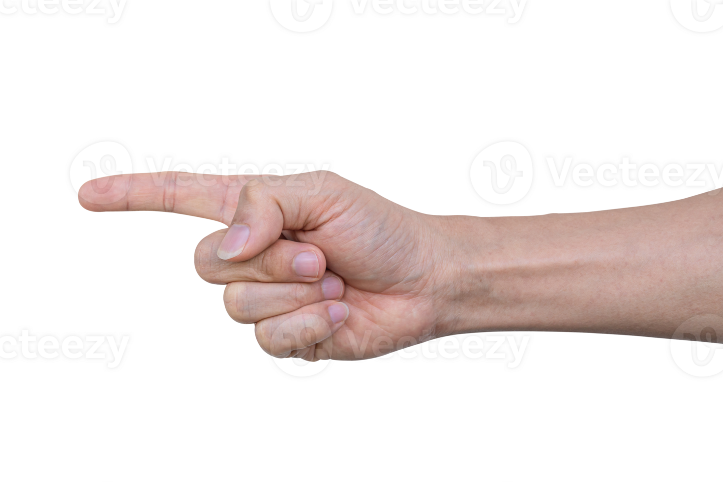 Closeup of male hand pointing, Isolated on transparent background. File png