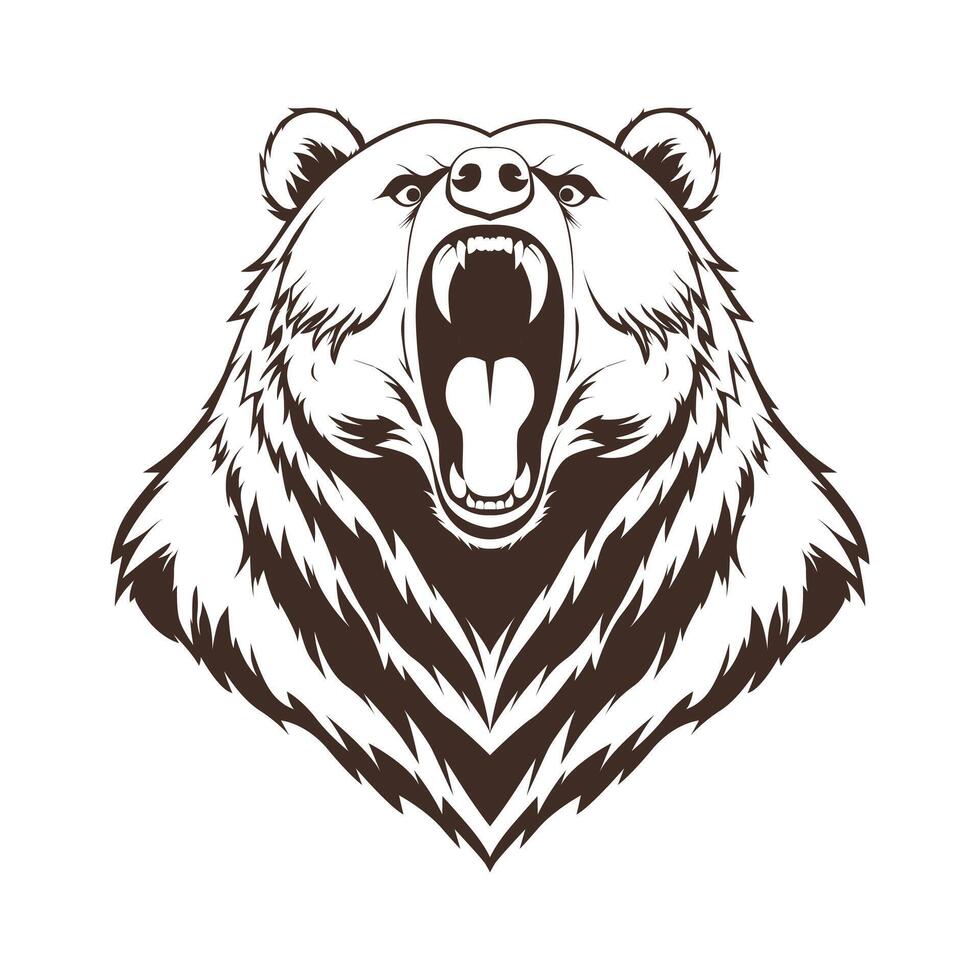 Bear roaring logo mascot black and white vector