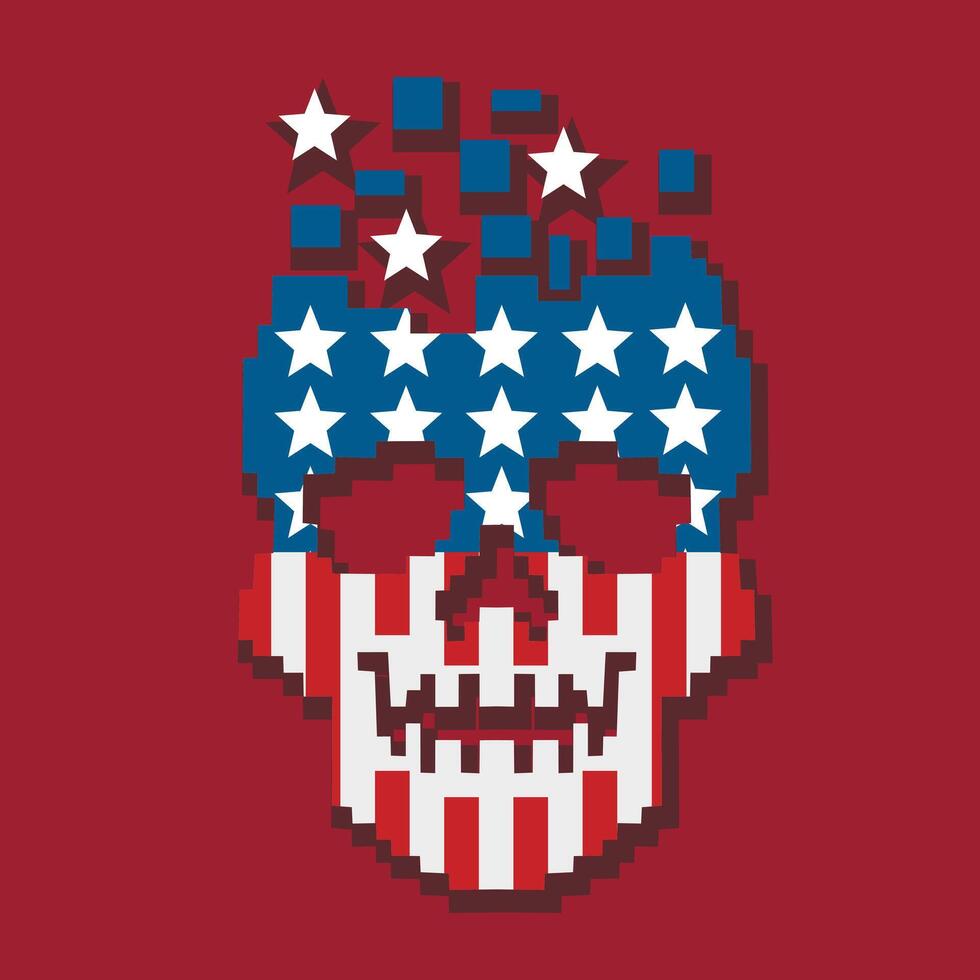 pixel skull with american flag vector