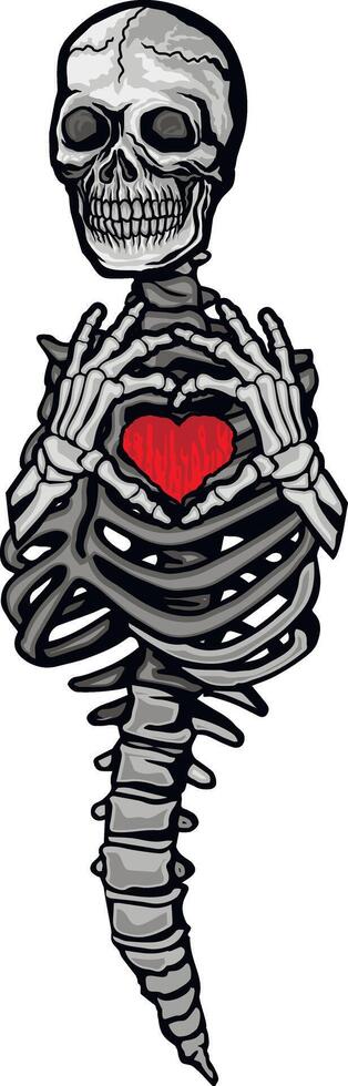 Hand heart skeleton, grunge vintage design t shirts vector
