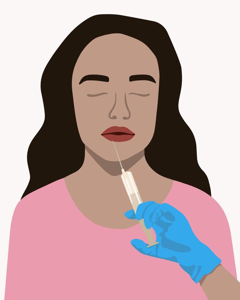 Illustration of lip injections. Lip augmentation. vector