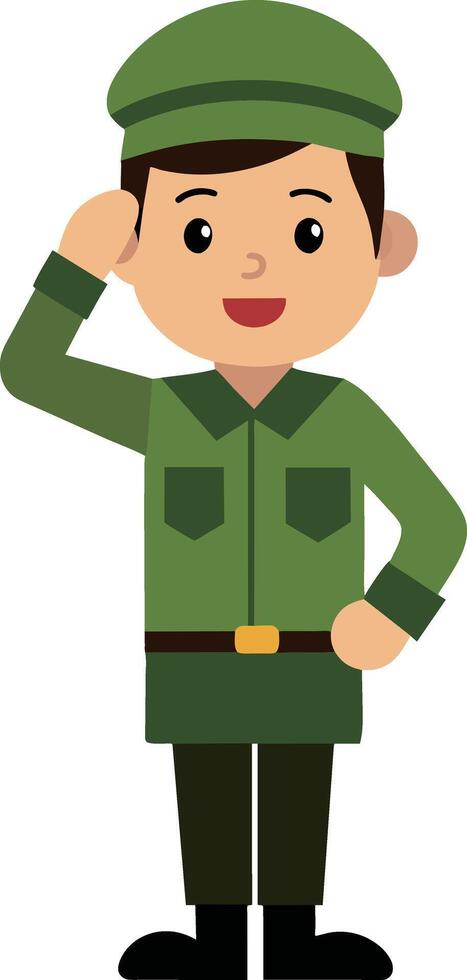 cartoon army soldier saluting flat design illustration vector