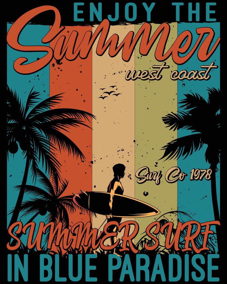 Enjoy the summer west coast surf co 1978 summer surf in blue paradise vector