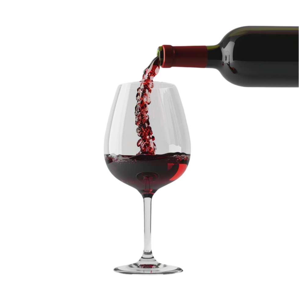 Red Wine pouring into a glass on a transparent background png