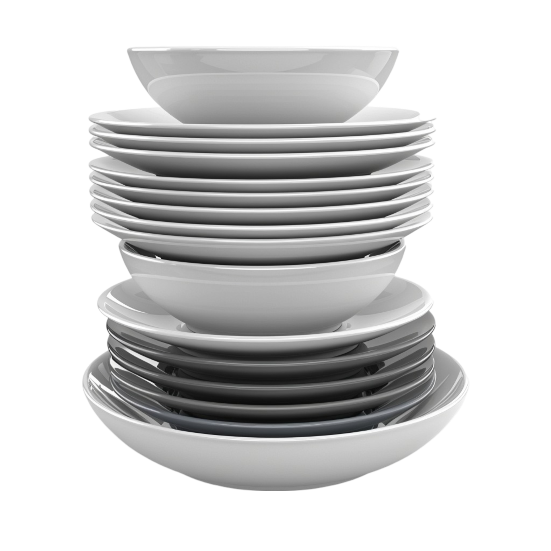 A stack of white plates and bowls on a transparent background 45944504 PNG