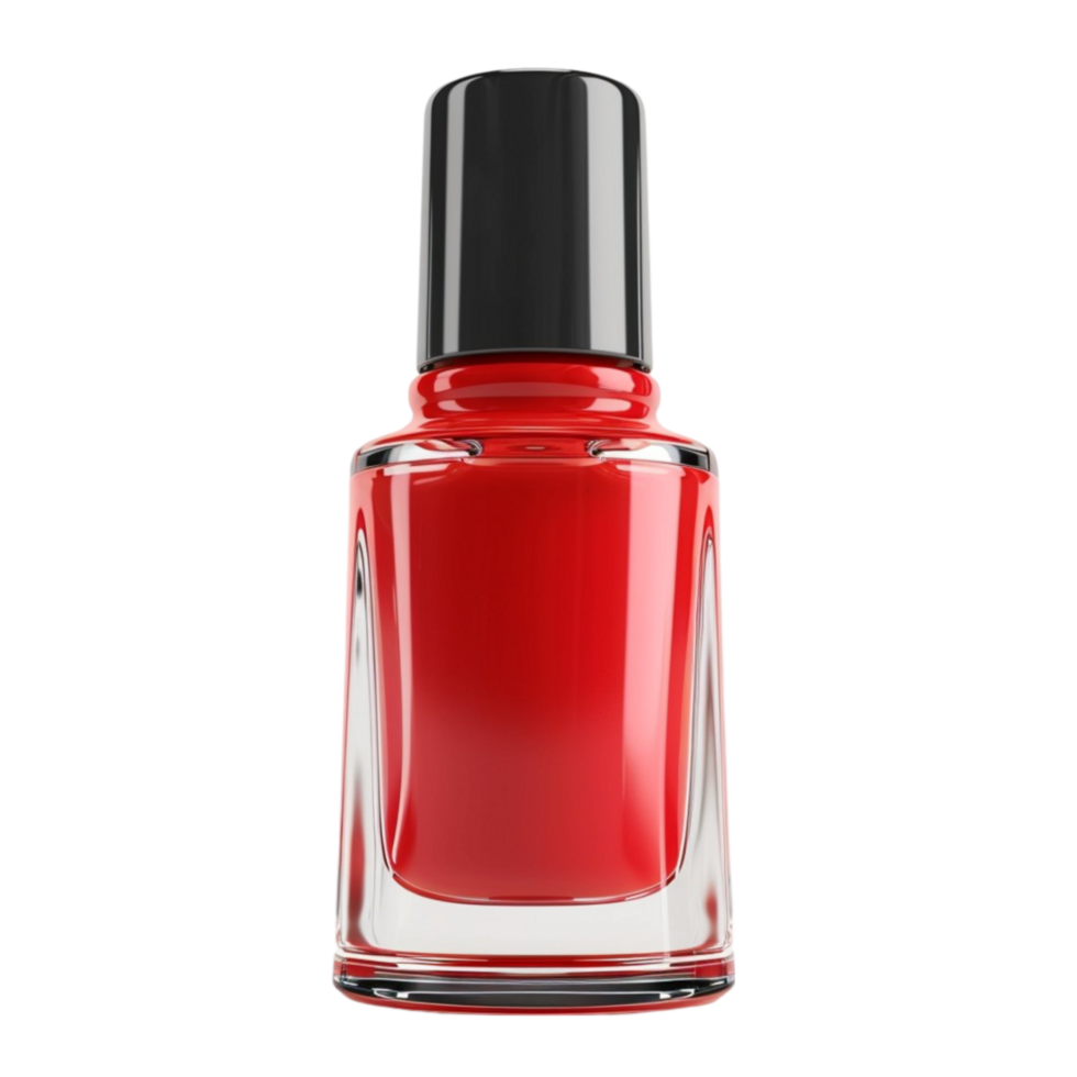 Red Nail polish bottle with black cap on transparent background png