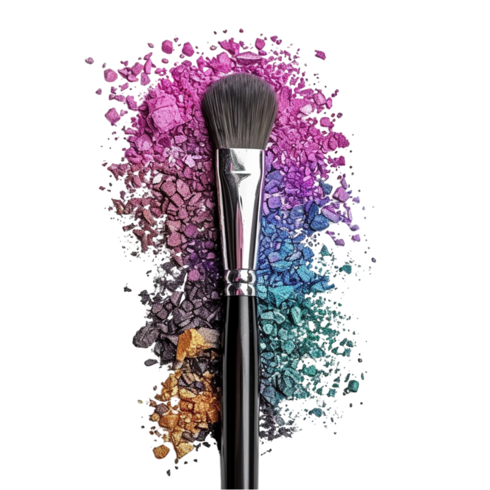 Makeup brush and colored powder on transparent background png