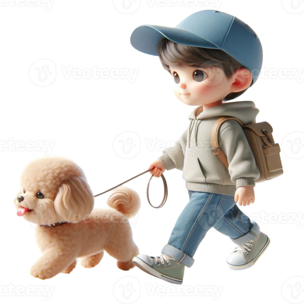 aigenerated boy walking with dog png