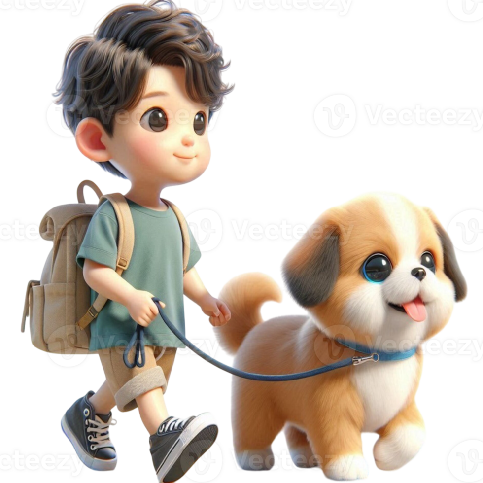 aigenerated boy walking with dog png