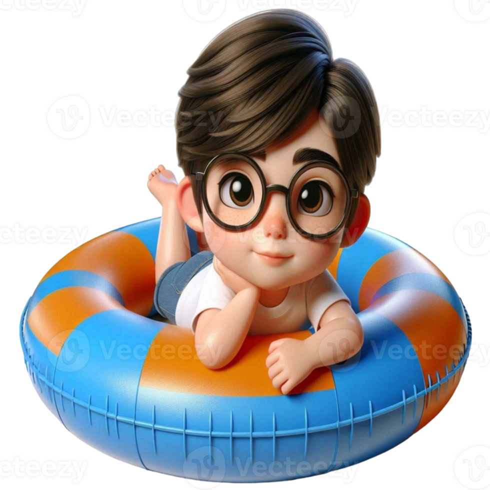 aigenerated boy laying on an inflatable png
