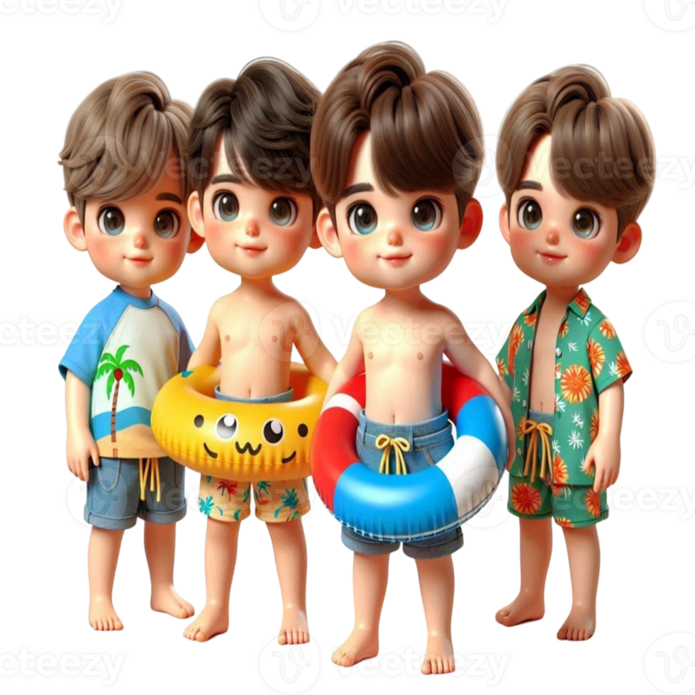 aigenerated boys in swimsuits holding life preservers png