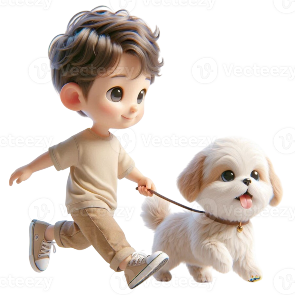 aigenerated boy walking with dog png