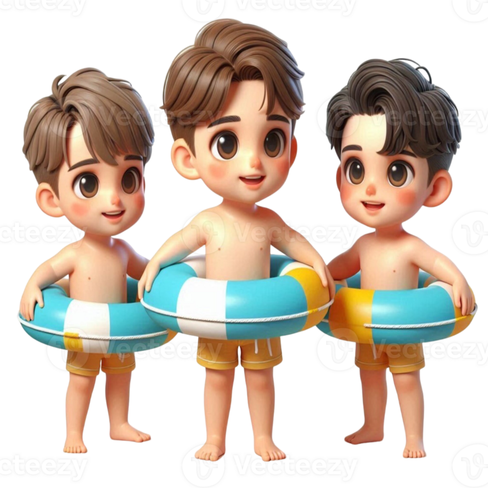 aigenerated boys in swimsuits holding life preservers png