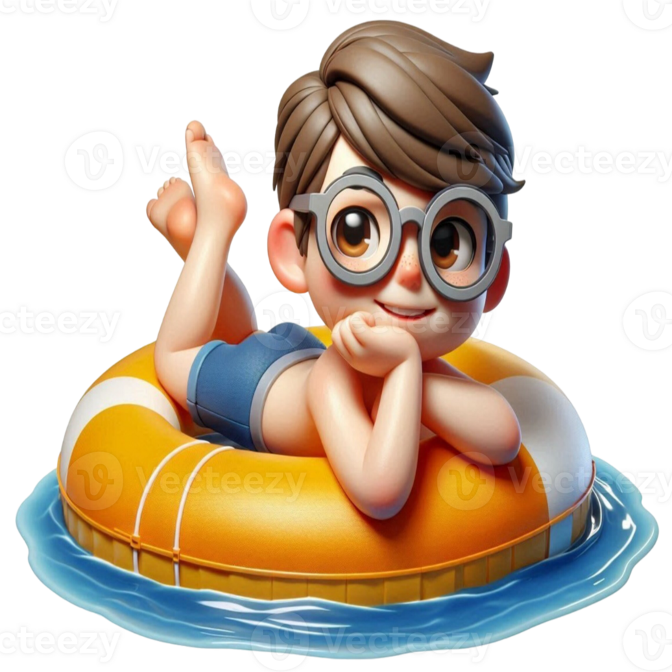 aigenerated boy laying on an inflatable png