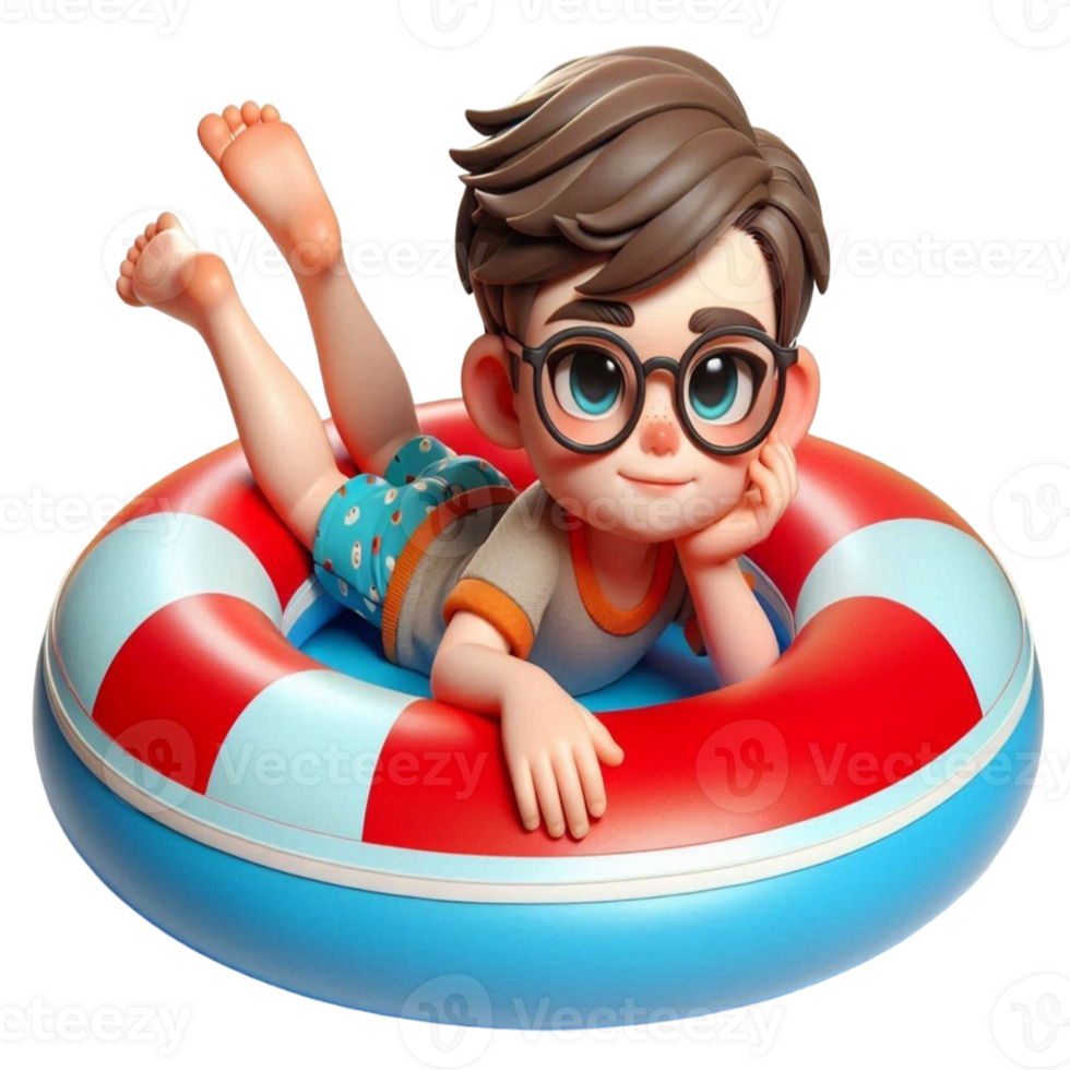 aigenerated boy laying on an inflatable png