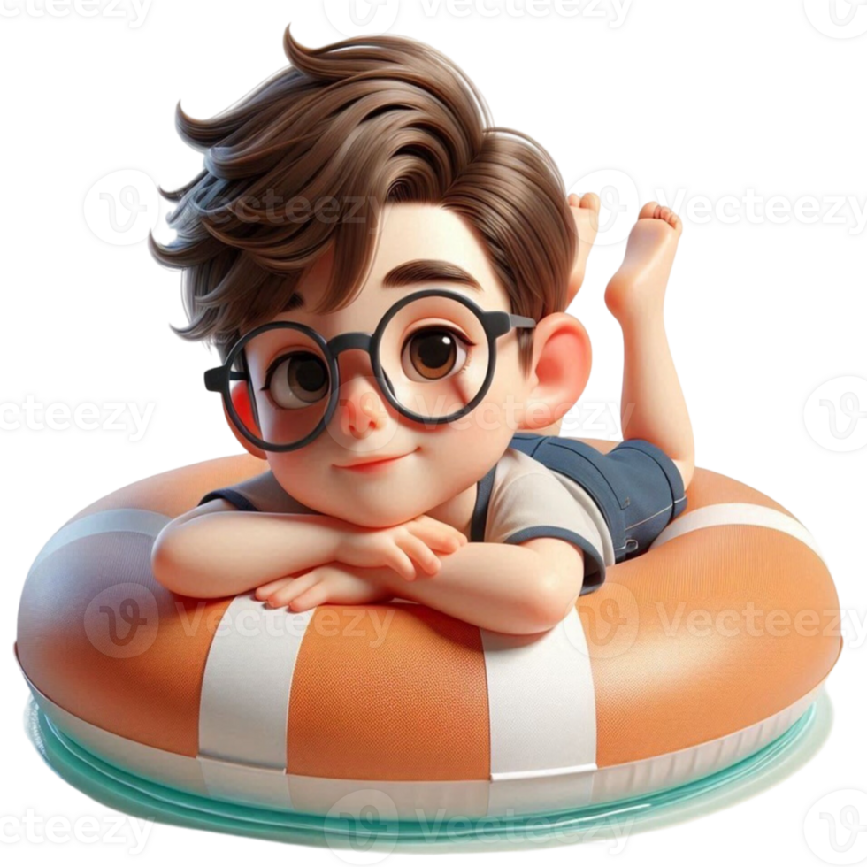 aigenerated boy laying on an inflatable png
