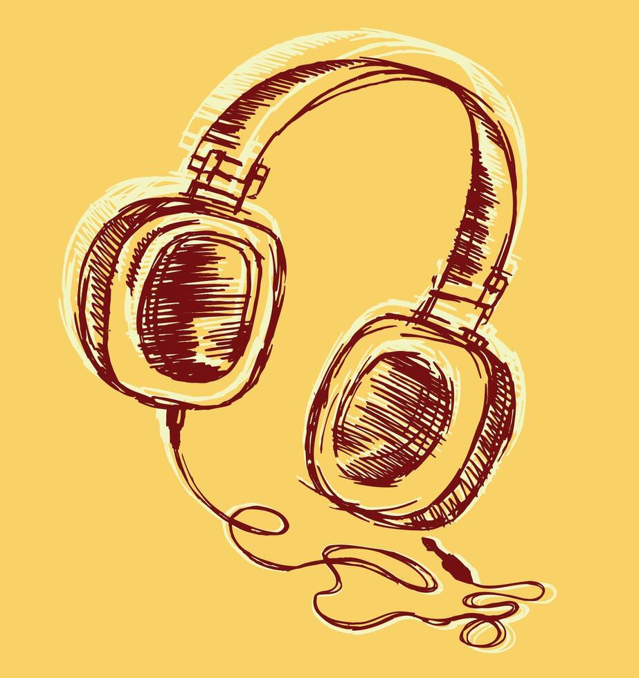 Illustration of headphone stylized in free and stripped strokes. vector