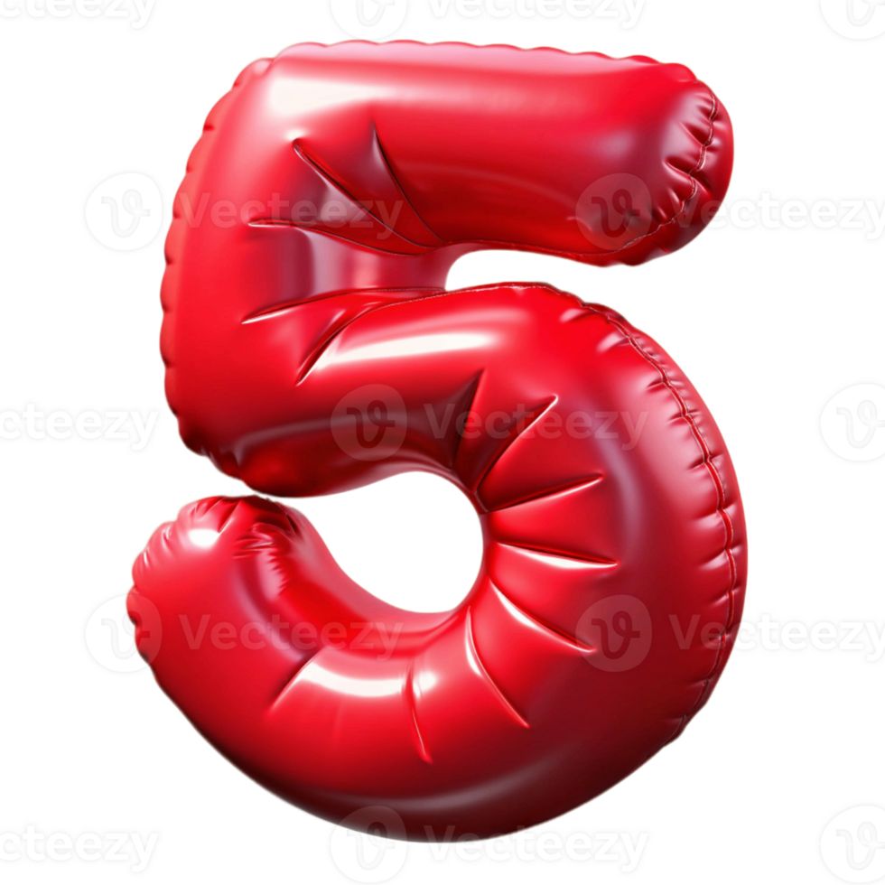 3d plastic foil balloon number 5 shaped png