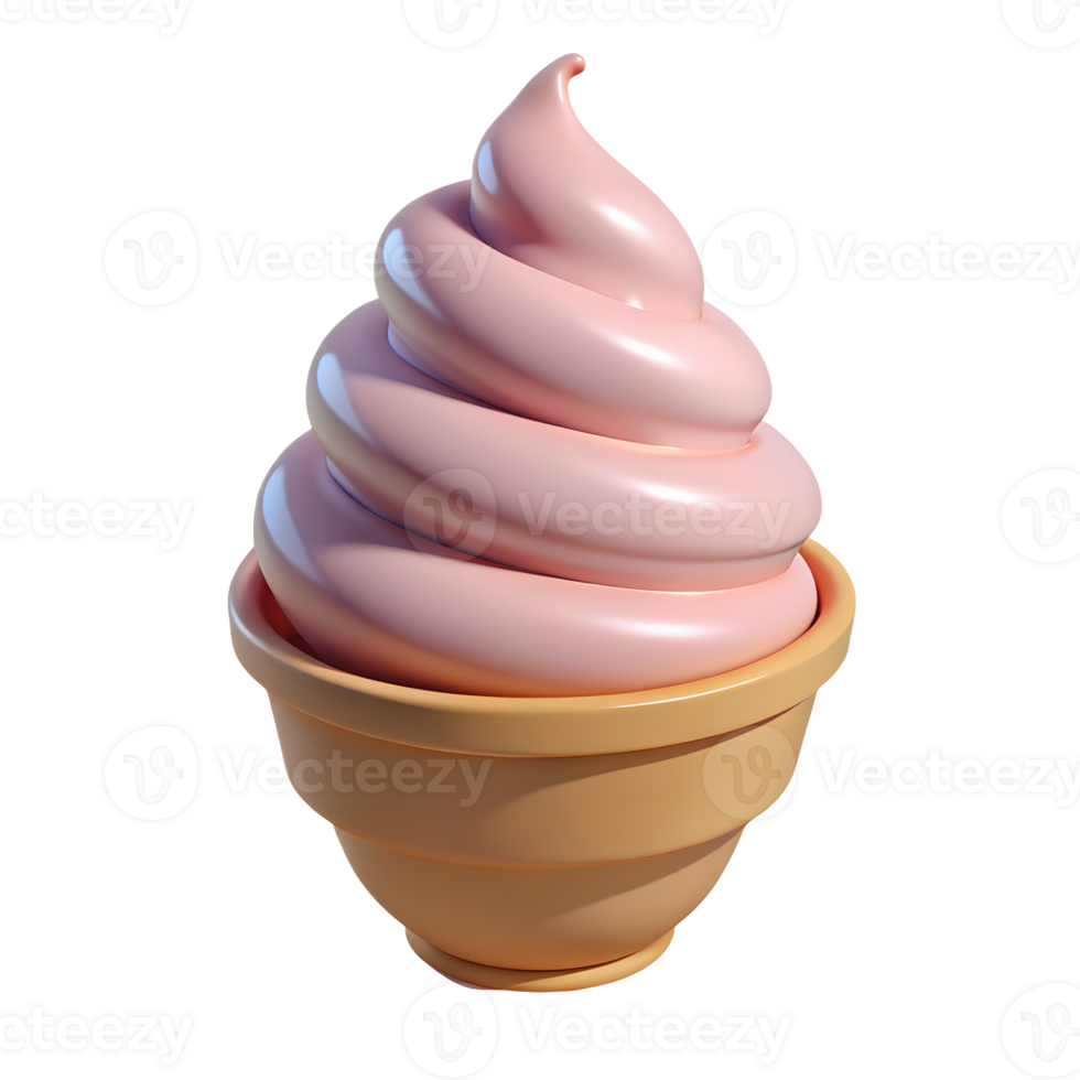 pink soft serve ice cream 3D icon on transparent background png