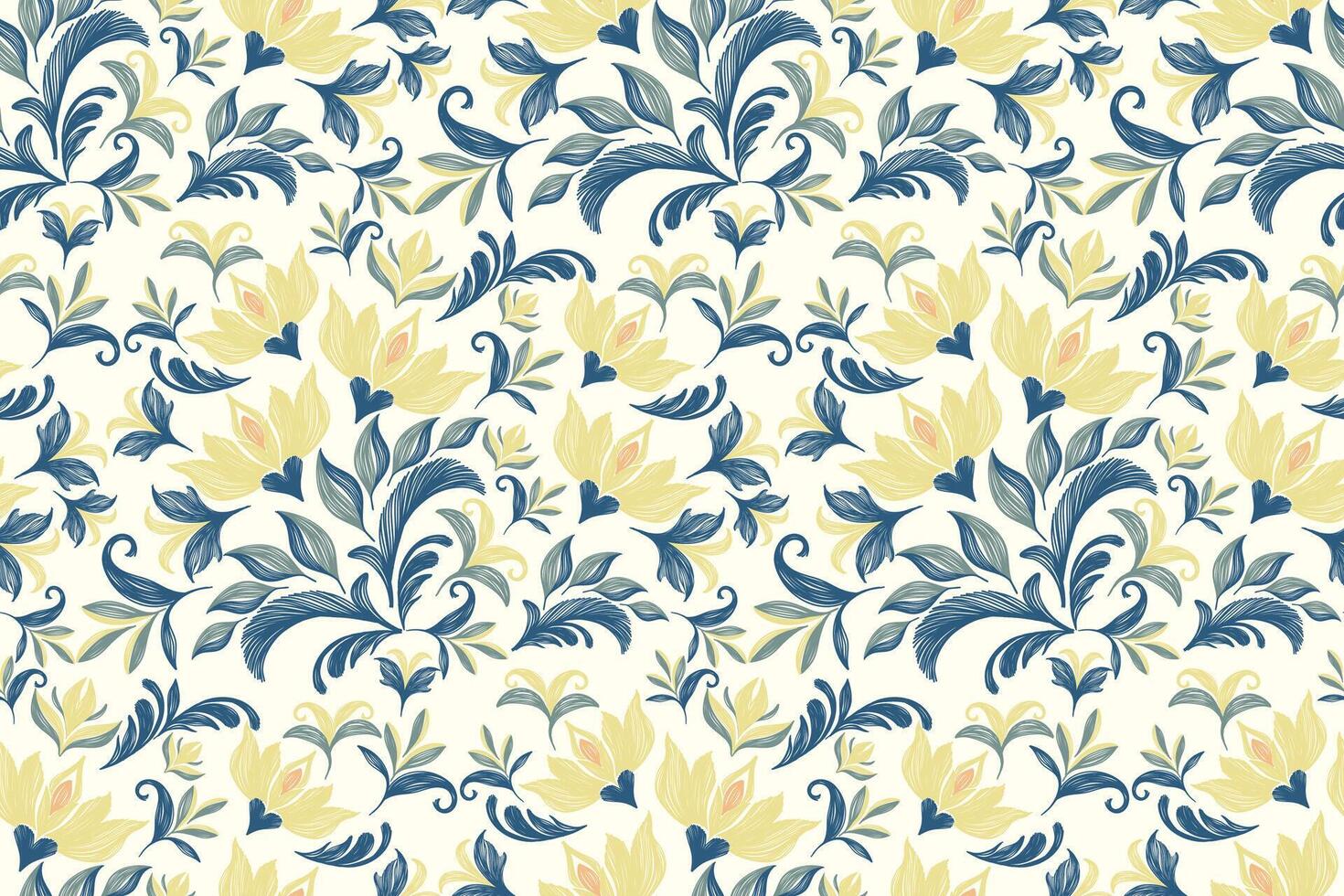 Floral pattern seamless vintage embroidery texture boho design style. vector