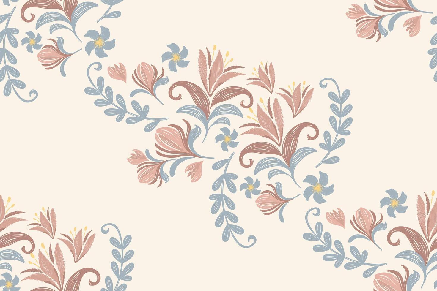 Floral pattern seamless vintage embroidery texture boho design style. vector