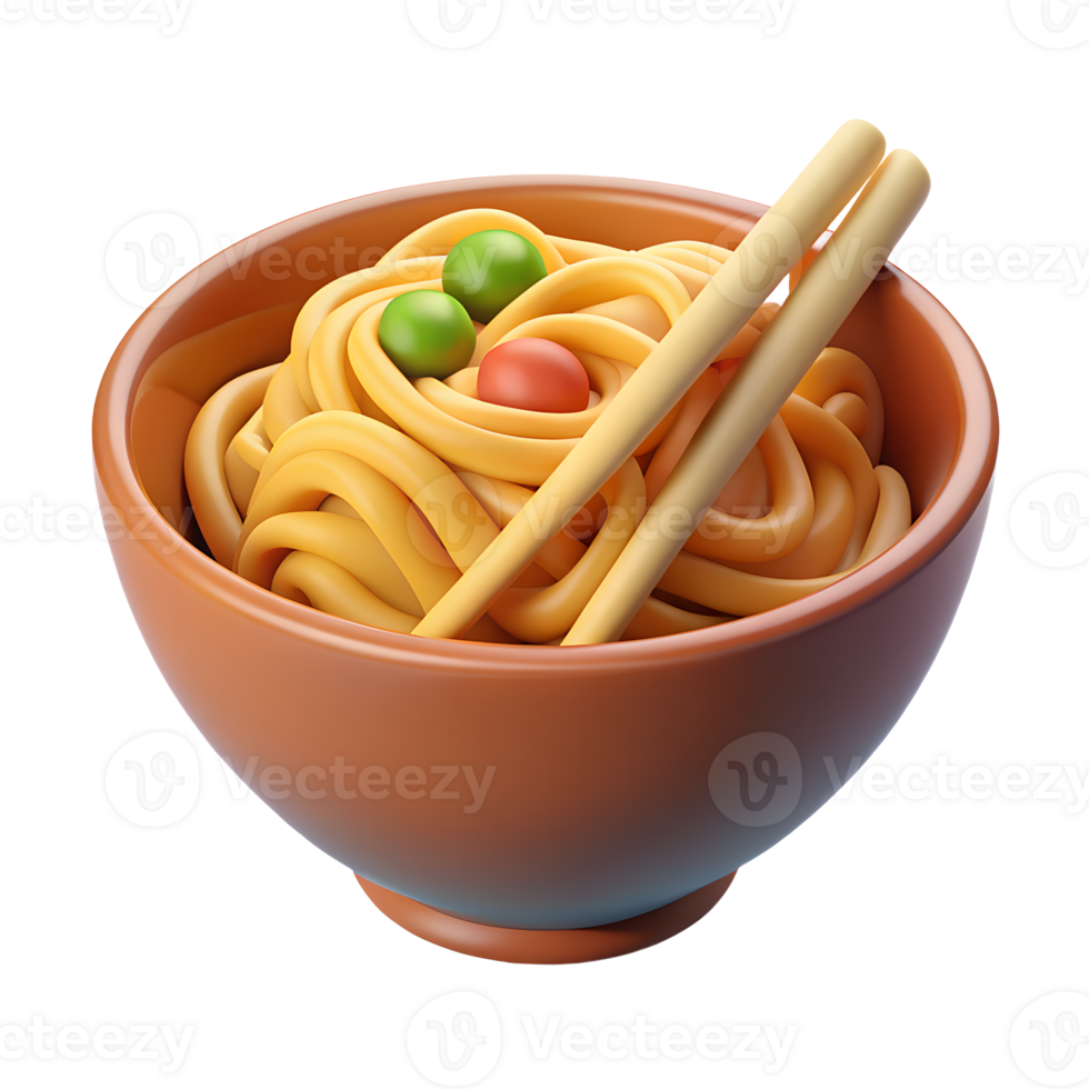 plate of Asian noodles with green peas and beans. isolated 3D icon on transparent background png