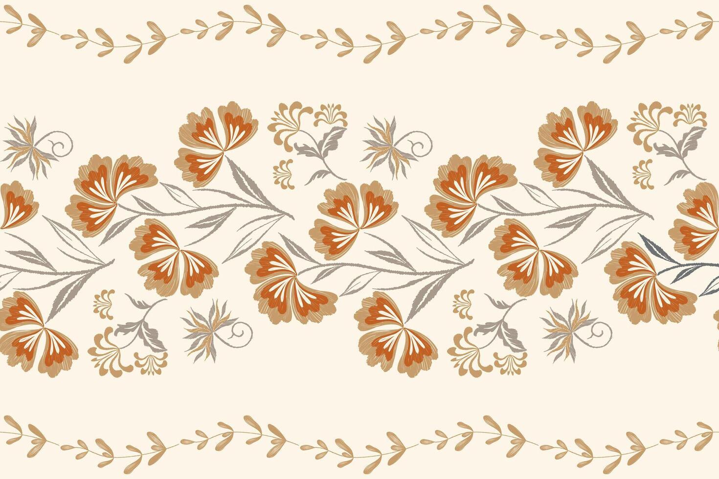 Floral pattern seamless vintage embroidery texture boho design style. vector