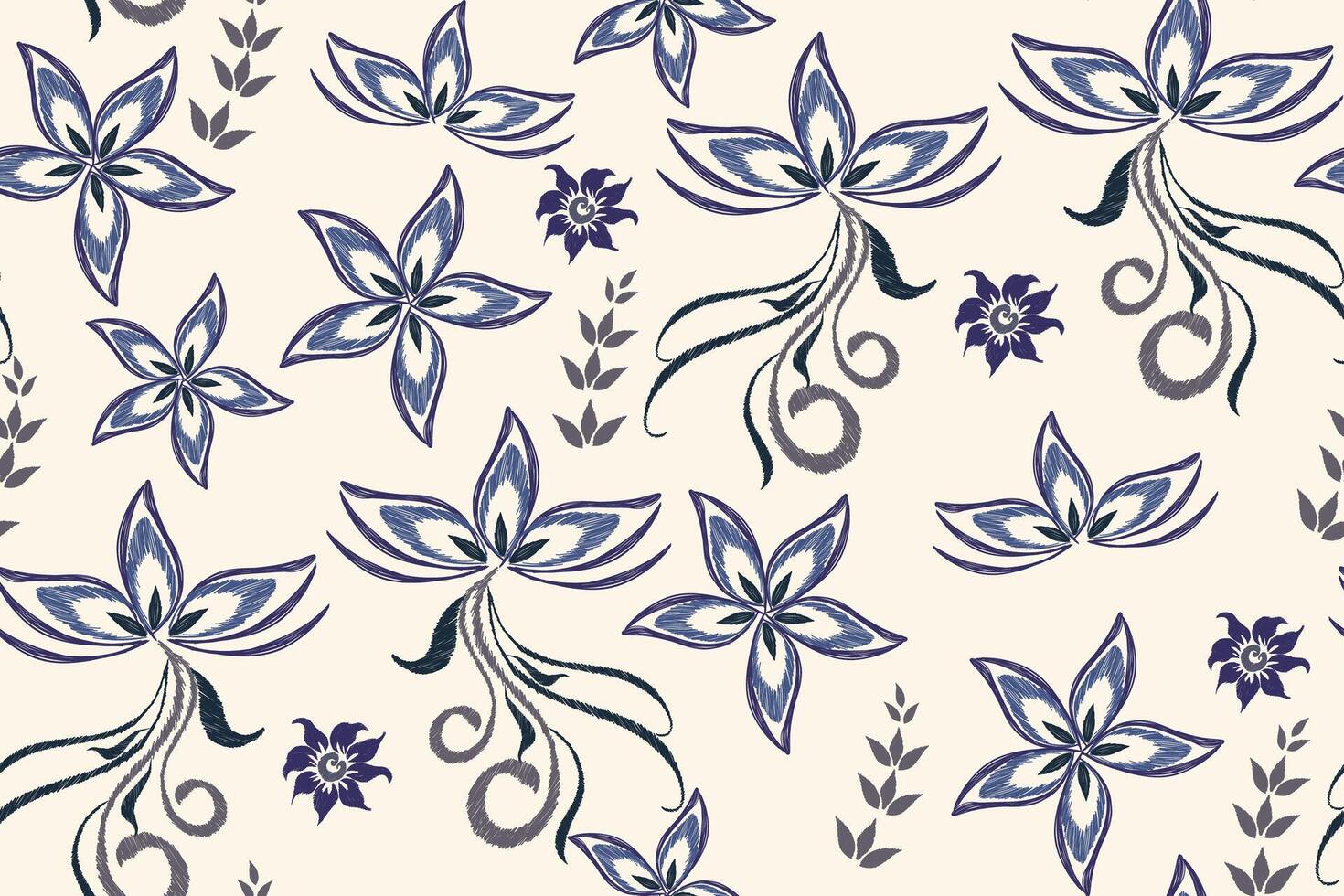 Floral pattern seamless vintage embroidery texture boho design style. vector