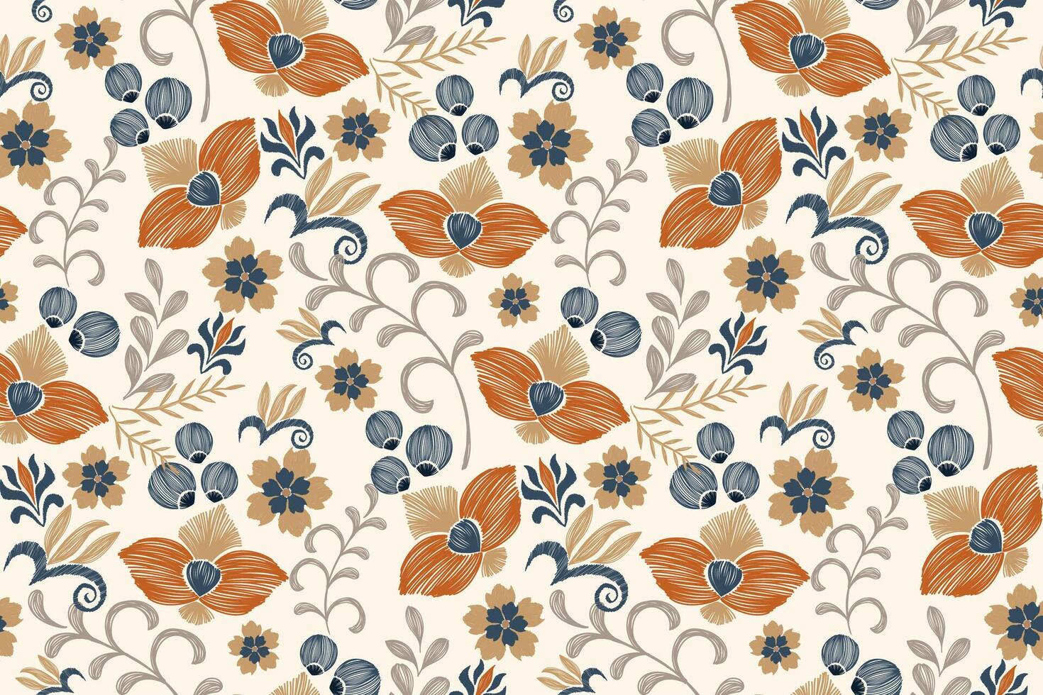 Floral pattern seamless vintage embroidery texture boho design style. vector