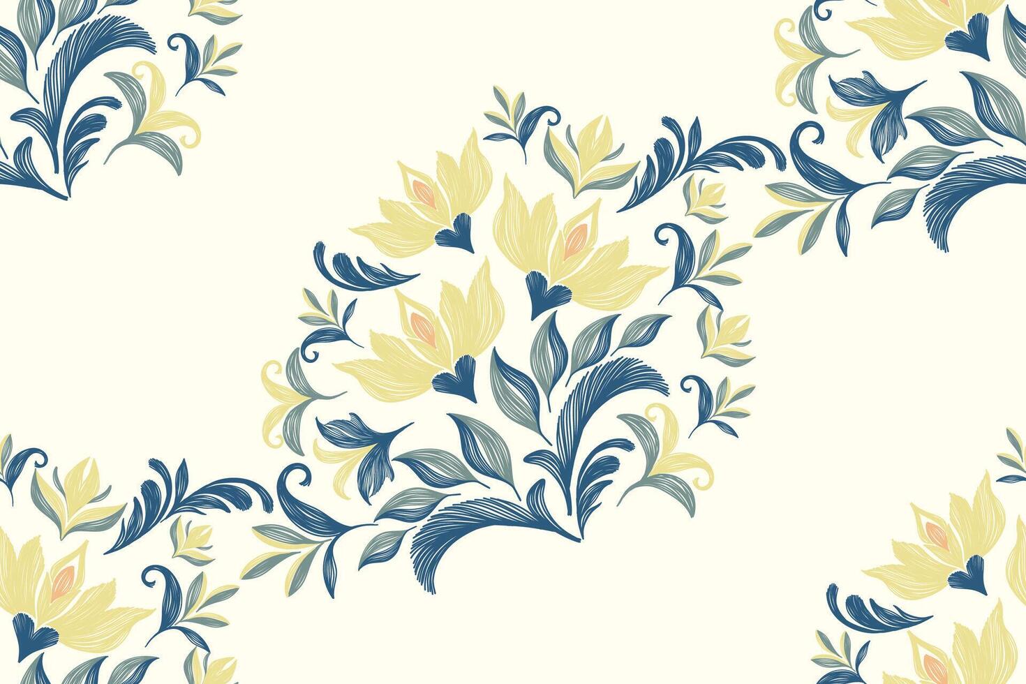 Floral pattern seamless vintage embroidery texture boho design style. vector