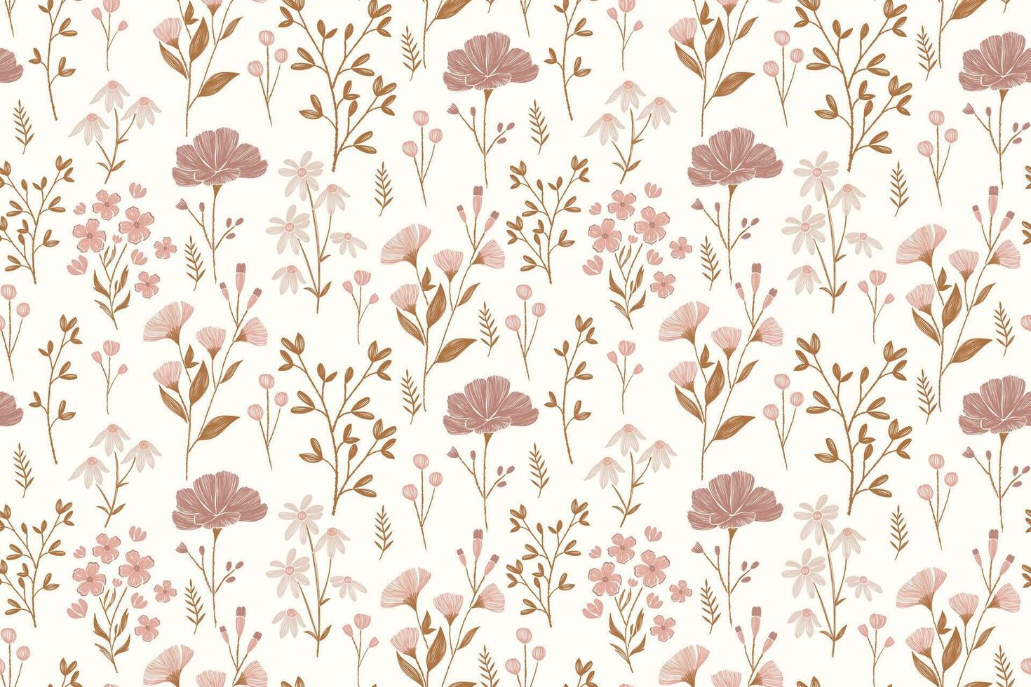 Floral pattern seamless vintage embroidery texture boho design style. vector