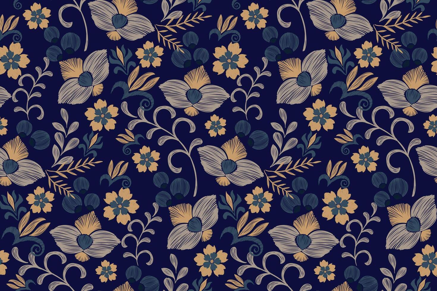 Floral pattern seamless vintage embroidery texture boho design style. vector