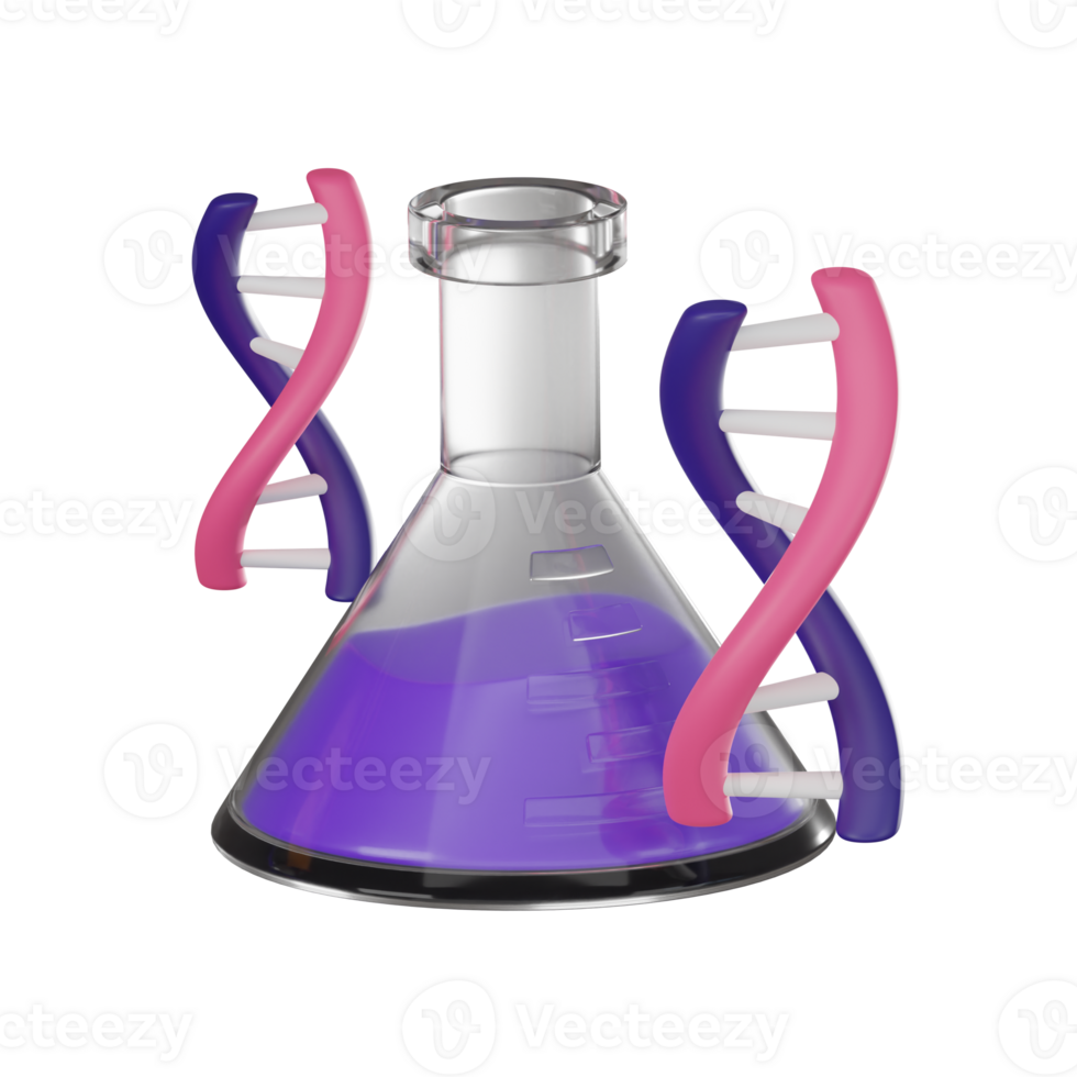 Laboratory Insights of DNA and Beaker for Science Education. 3D Render png
