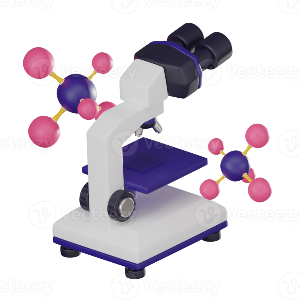 Microscope and Molecule for Scientific Research. 3D Render png