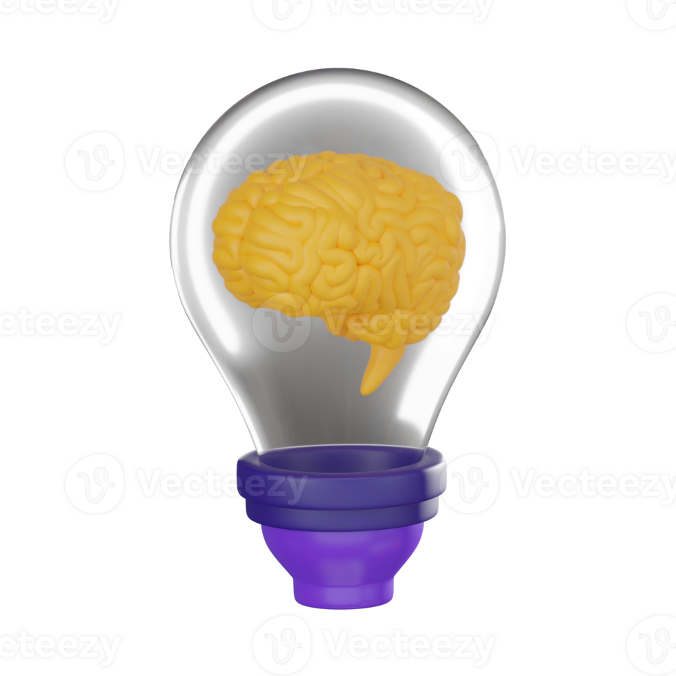 Bright Minds of Brain Bulb Idea for Creative Innovation. 3D Render png