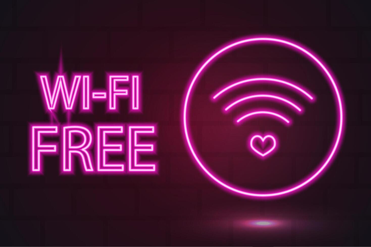 free wifi signal, pink neon glow icon, announcement in cafe, place of business. vector